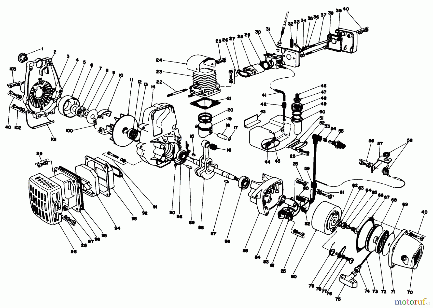  Toro Neu Trimmers, String/Brush 30900 - Toro 21cc Gas Trimmer, 1980 (0000001-0999999) ENGINE ASSEMBLY