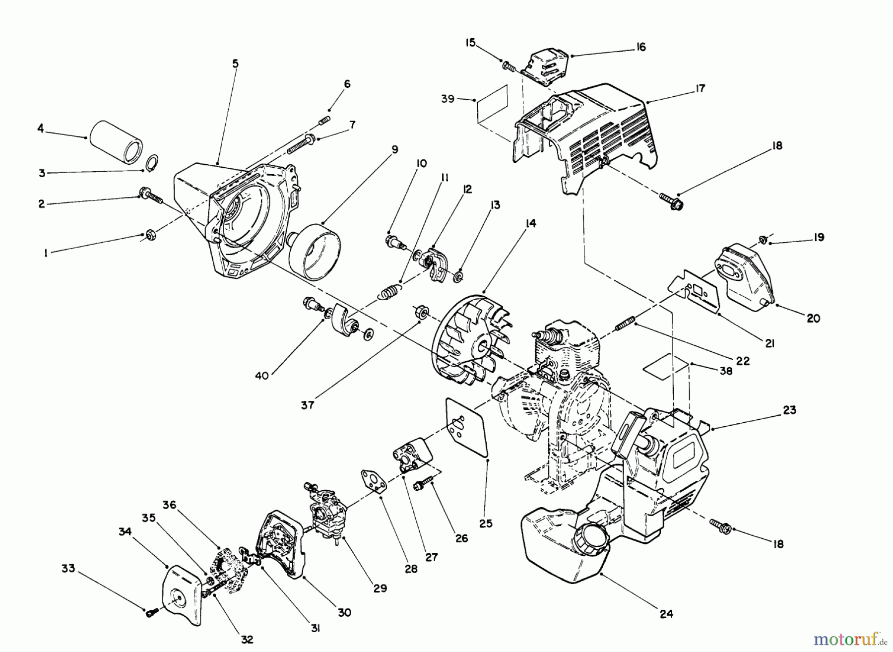  Toro Neu Trimmers, String/Brush 51637 (TC 2010) - Toro TC 2010 Gas Trimmer, 1992 (2000001-2999999) ENGINE ASSEMBLY #1