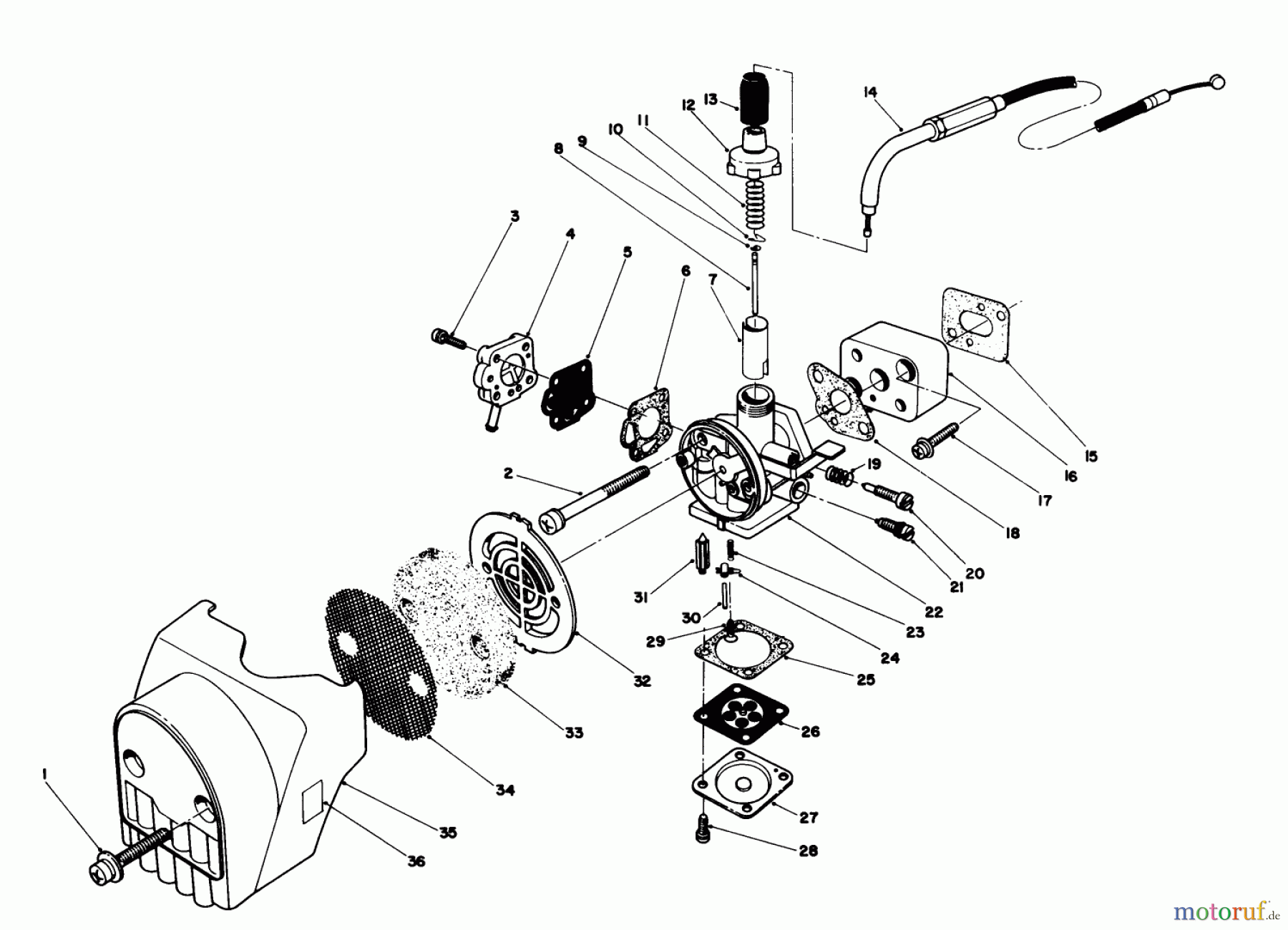 Toro Neu Trimmers, String/Brush 51645 (TC 5000) - Toro TC 5000 Gas Trimmer, 1986 (6000001-6999999) CARBURETOR & AIR CLEANER ASSEMBLY