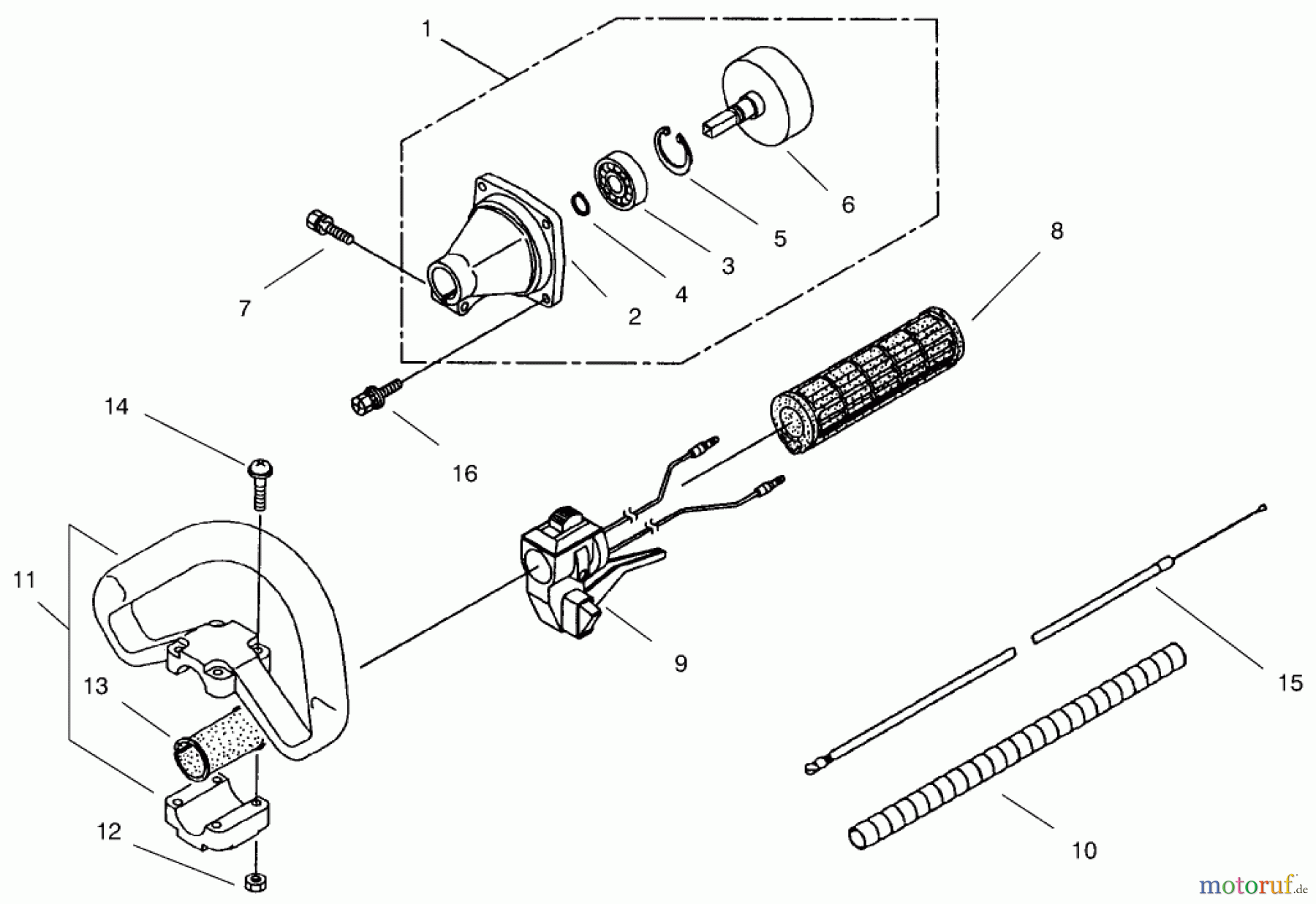 Toro Neu Trimmers, String/Brush 53008 - Toro Gas Trimmer, Curved Shaft, 1999 (990001-999999) CLUTCH AND HANDLE ASSEMBLY