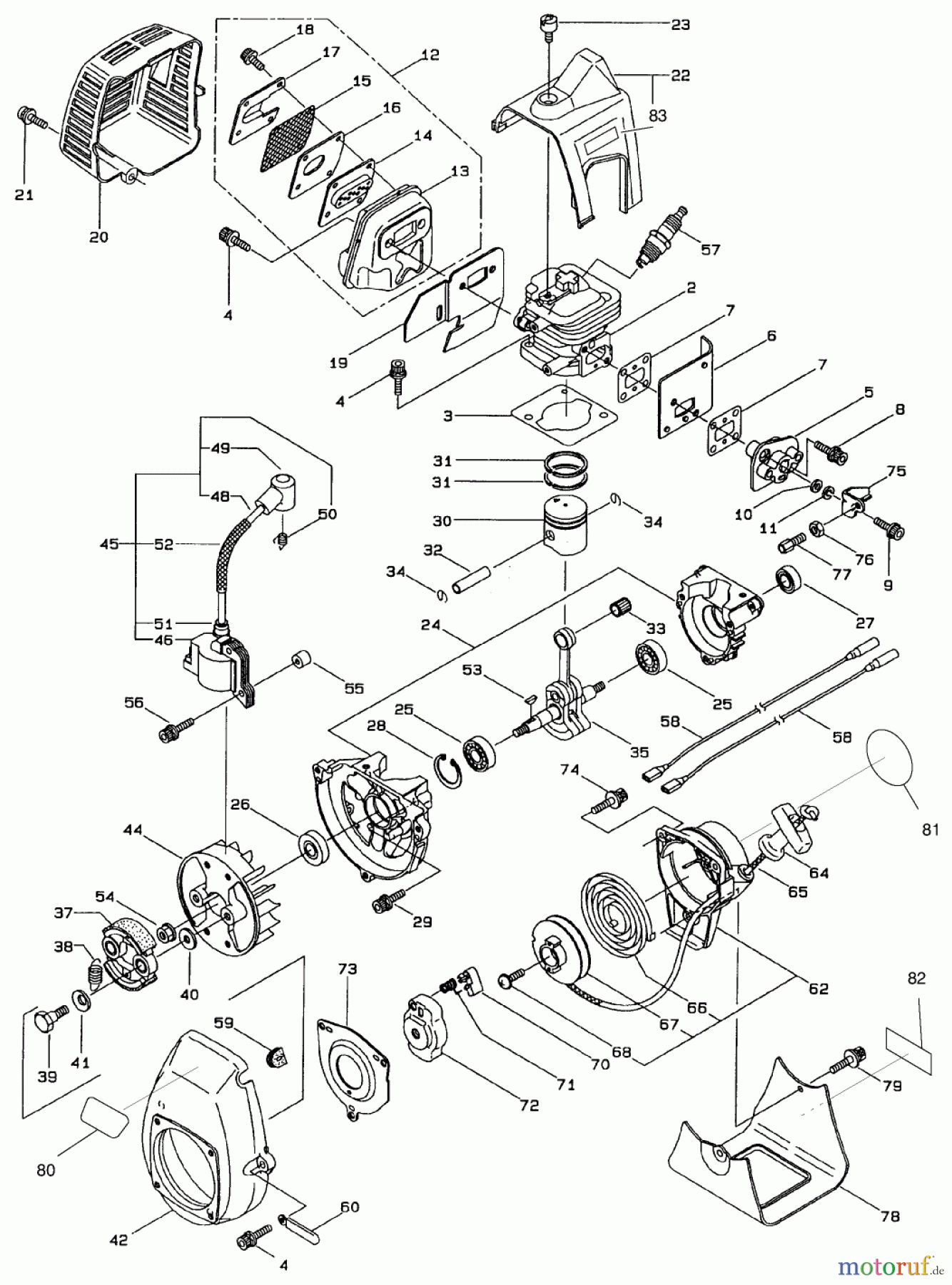  Toro Neu Trimmers, String/Brush 53010 - Toro Gas Trimmer, Straight Shaft (53013), 1998 (895001-899999) ENGINE ASSEMBLY