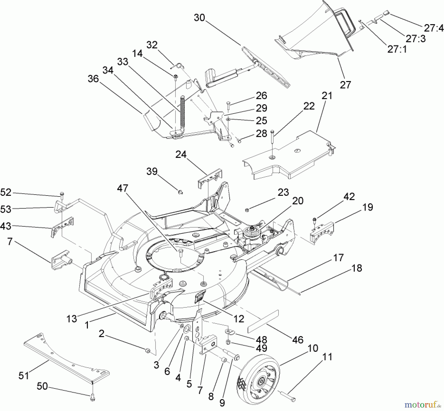 Rasenmäher 22177TE - Toro 53cm Heavy-Duty Recycler Mower (SN: 260001051 - 260999999) (2006) HOUSING, CHUTE AND WHEEL ASSEMBLY