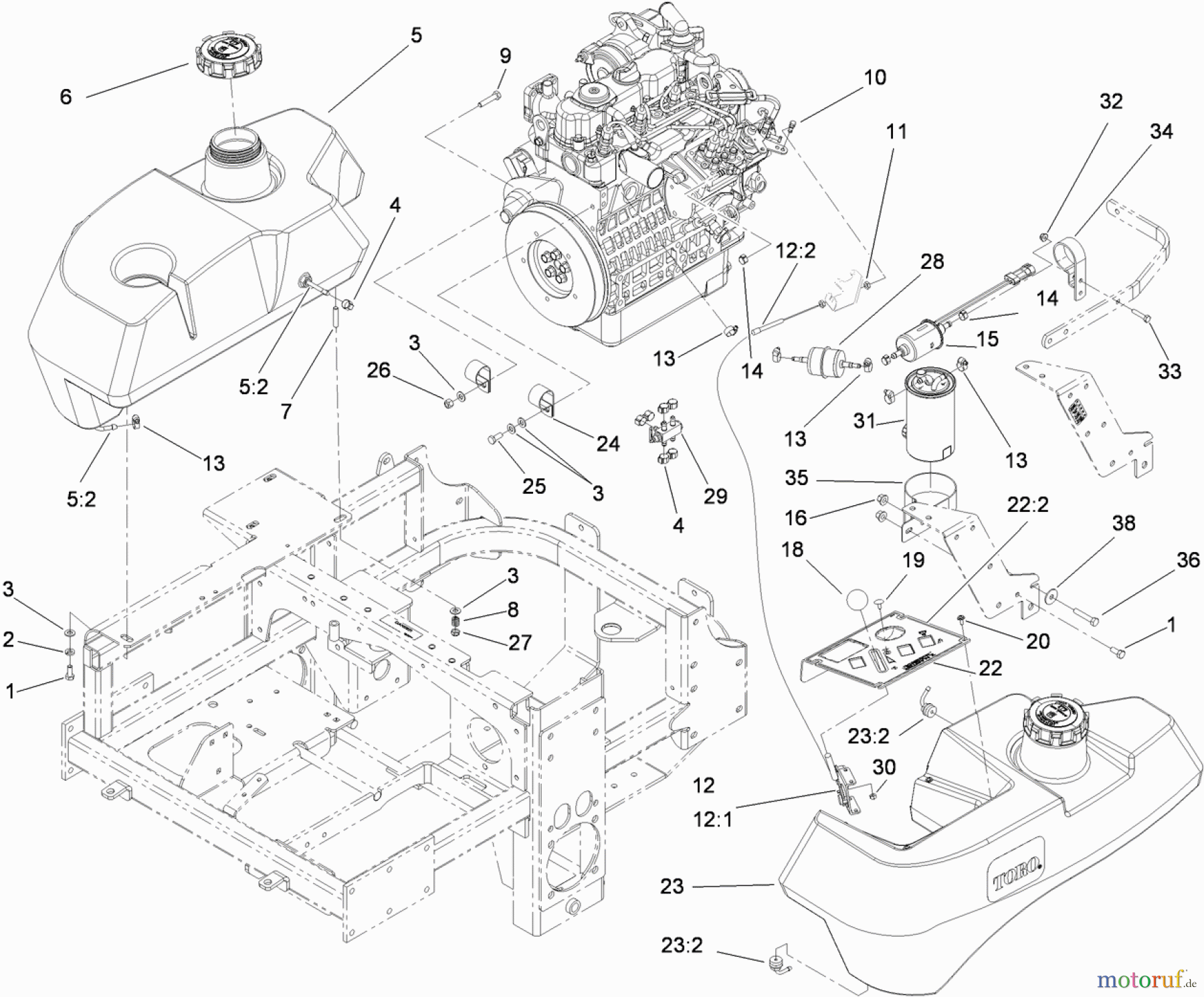 Zerto-Turn Mäher 74264TE (Z580-D) - Toro Z Master Mower, 132cm TURBO FORCE Side Discharge Deck (SN: 311000001 - 311999999) (2011) FUEL SYSTEM AND THROTTLE CONTROL ASSEMBLY
