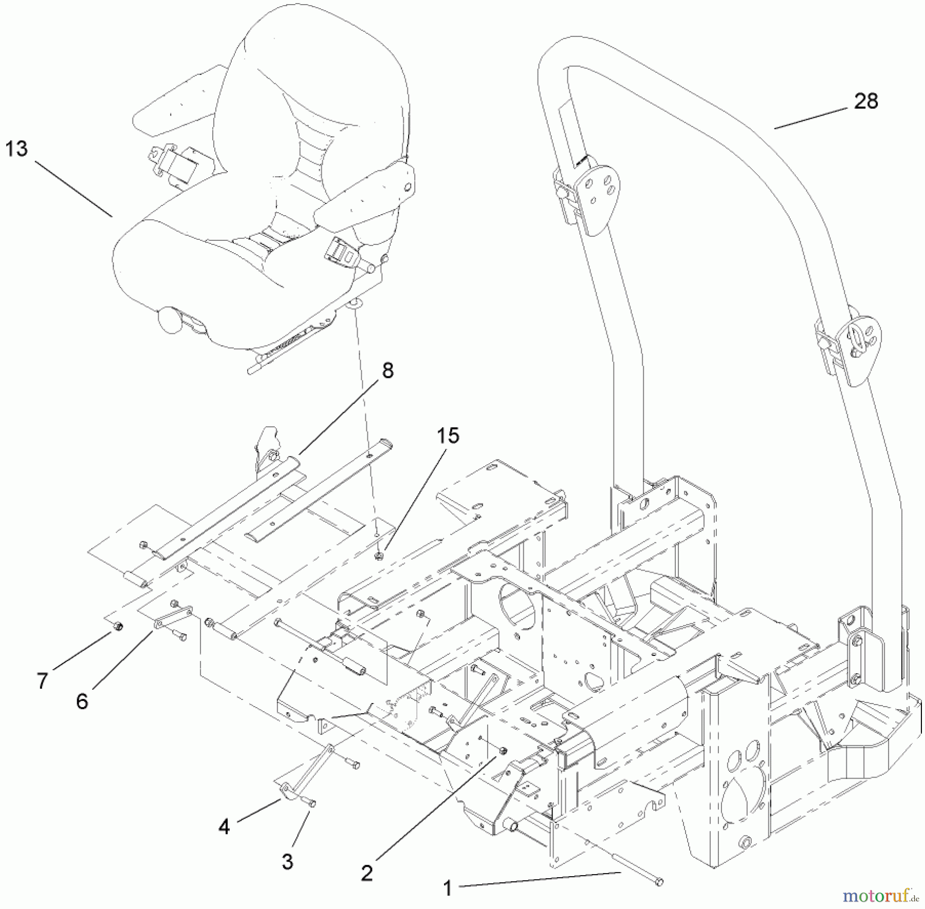 Zerto-Turn Mäher 74281TE (Z597-D) - Toro Z Master Mower, 72 Rear Discharge Deck (SN: 270000001 - 270000300) (2007) SEAT AND ROLL-OVER-PROTECTION-SYSTEM ASSEMBLY