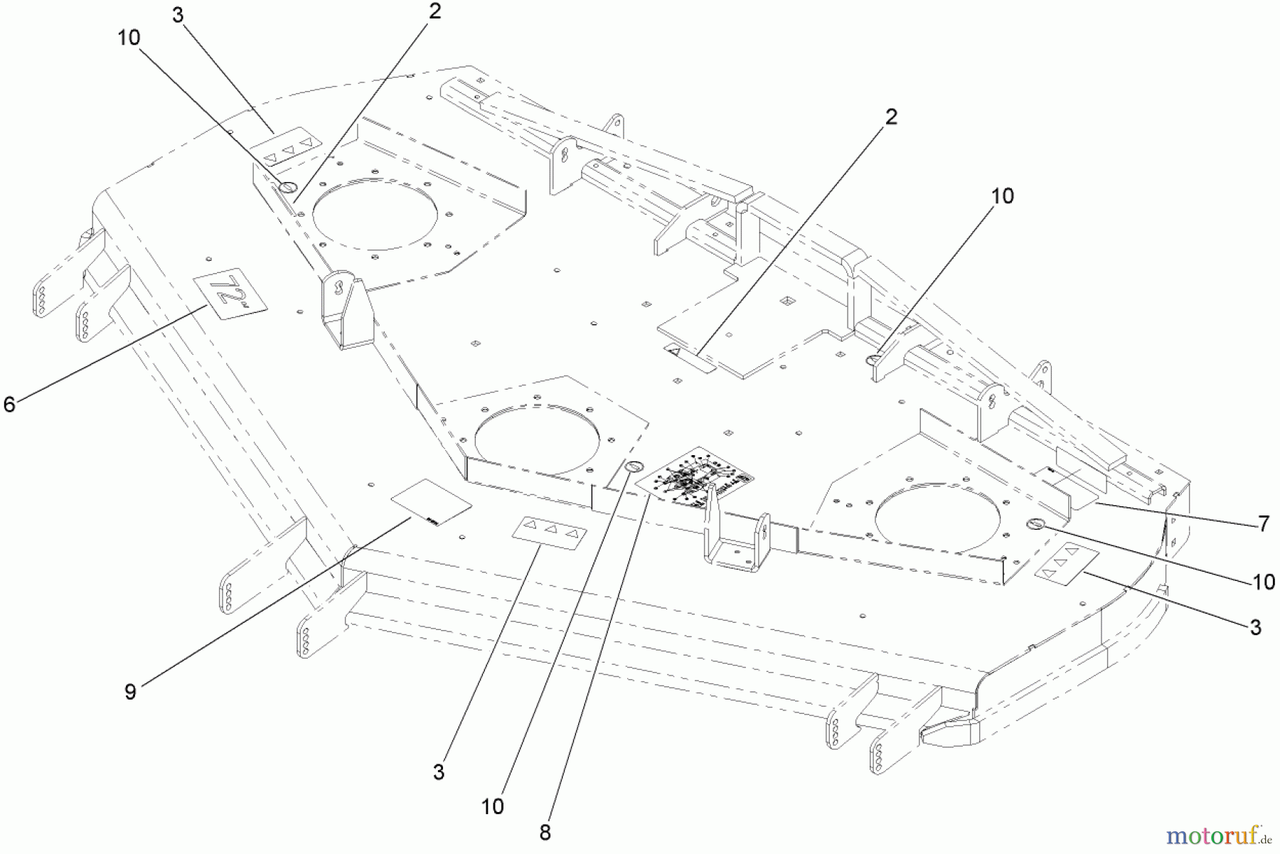 Zerto-Turn Mäher 74281TE (Z597-D) - Toro Z Master Mower, 72 Rear Discharge Deck (SN: 270000301 - 270999999) (2007) DECK DECAL ASSEMBLY NO. 110-5601