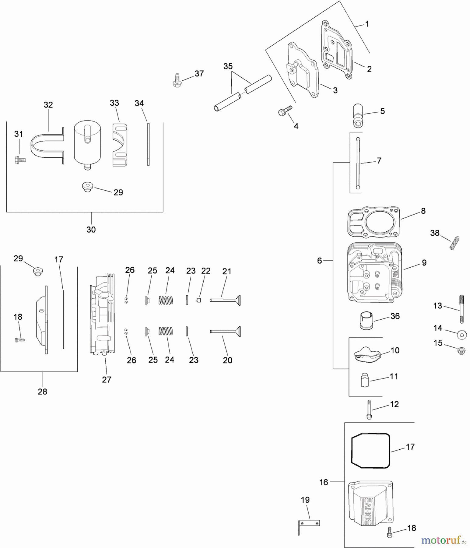 Zerto-Turn Mäher 74923TE - Toro Z Master G3 Riding Mower, 132cm TURBO FORCE Side Discharge Deck (SN: 290000001 - 290999999) (2009) HEAD, VALVE AND BREATHER ASSEMBLY KOHLER CV730-3118