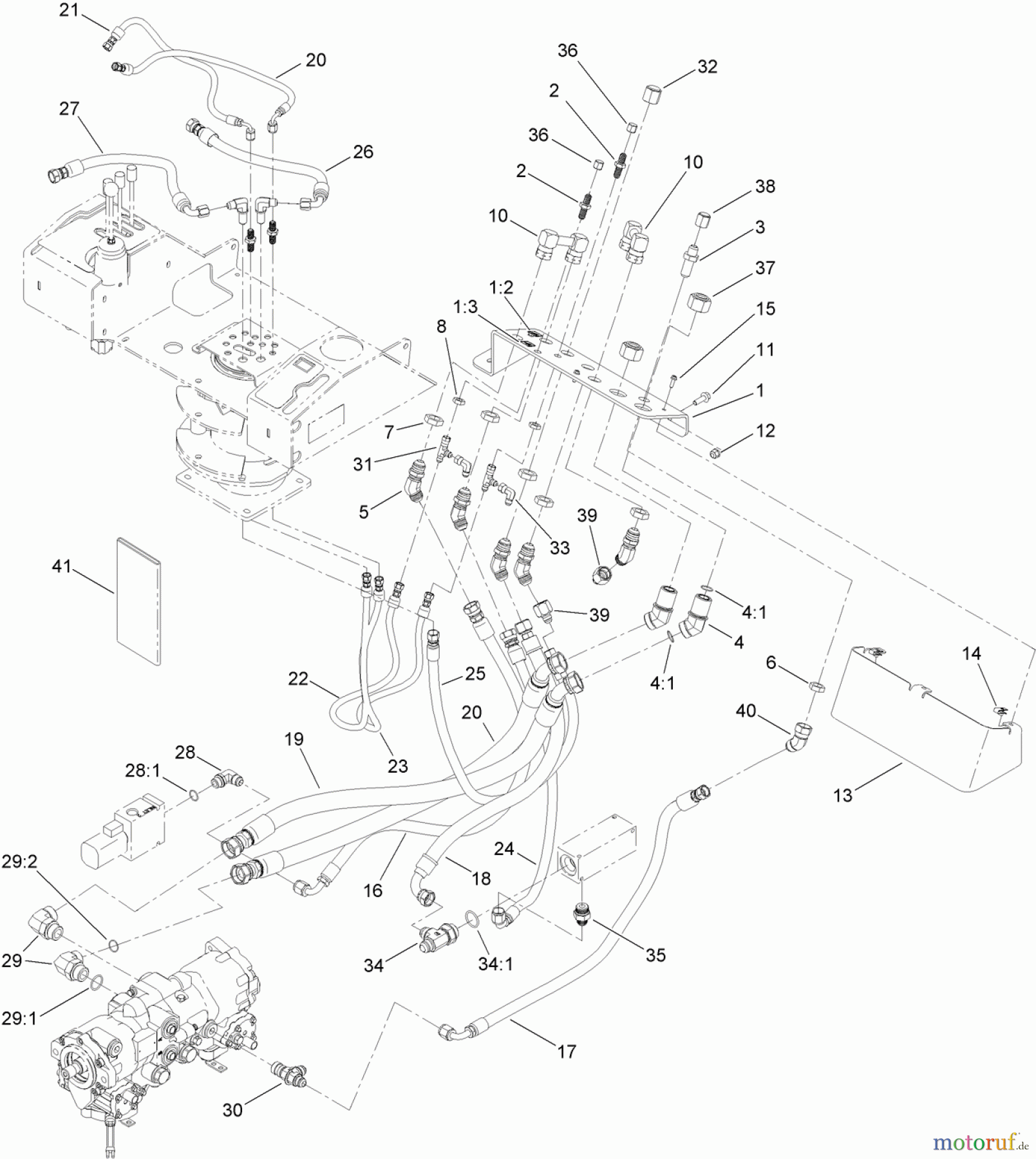  Zubehör 25430 - Toro RT600 Traction Unit (SN: 313000001 - 313999999) (2013) BULKHEAD AND HOSE MOUNTING ASSEMBLY