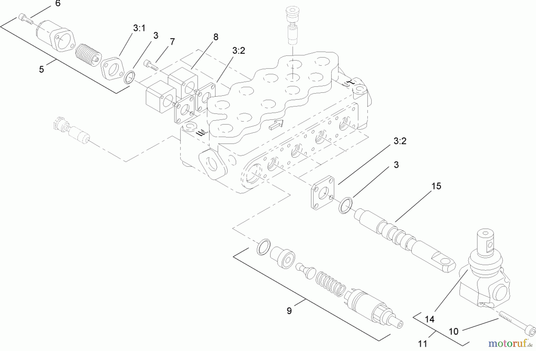  Compact Utility Loaders 22318 - Toro Dingo 323 Compact Utility Loader (SN: 313000001 - 313999999) (2013) FOUR SPOOL VALVE ASSEMBLY NO. 105-8377