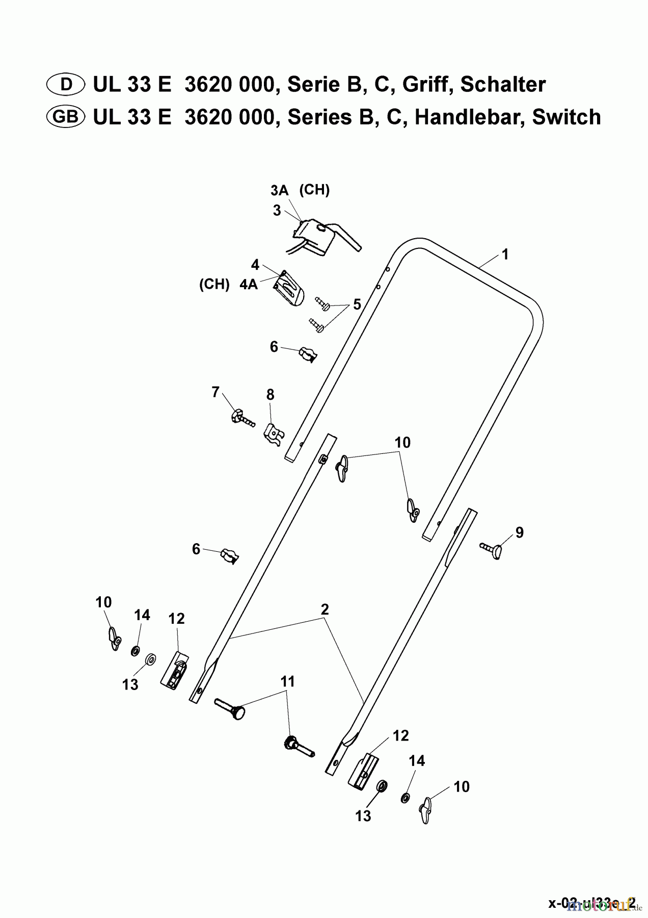  Wolf-Garten Groomer UL 33 ED 3620005 Series B, C  (2003) Handle